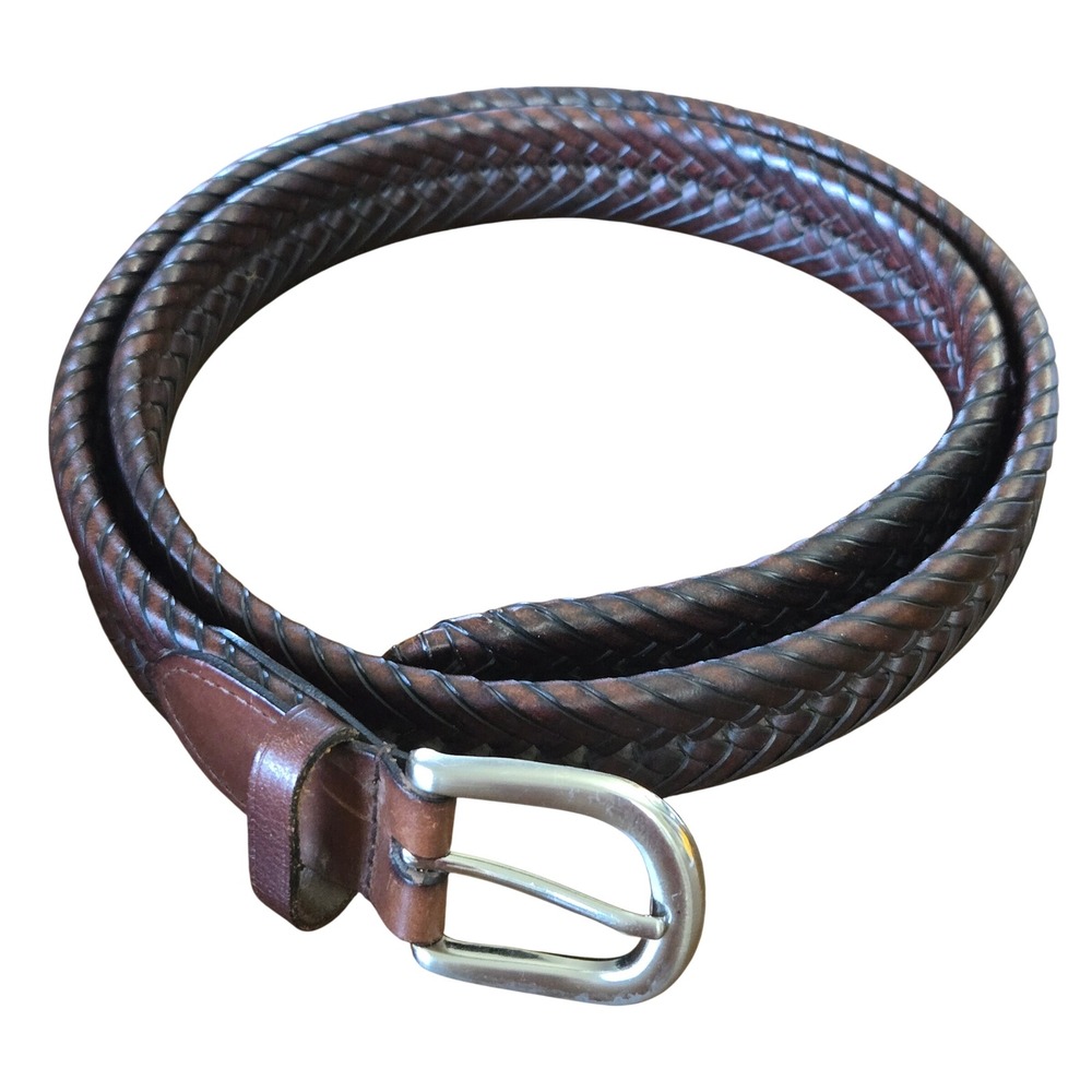 NWOT Classic Boho, Chic Dark Brown Braided Genuine Leather Belt Silver Buckle XL